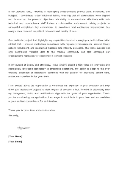 Free Healthcare Project Manager Cover Letter to Edit Online