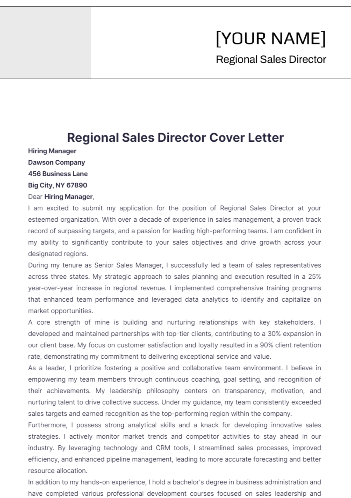 Regional Sales Director Cover Letter - Edit Online & Download