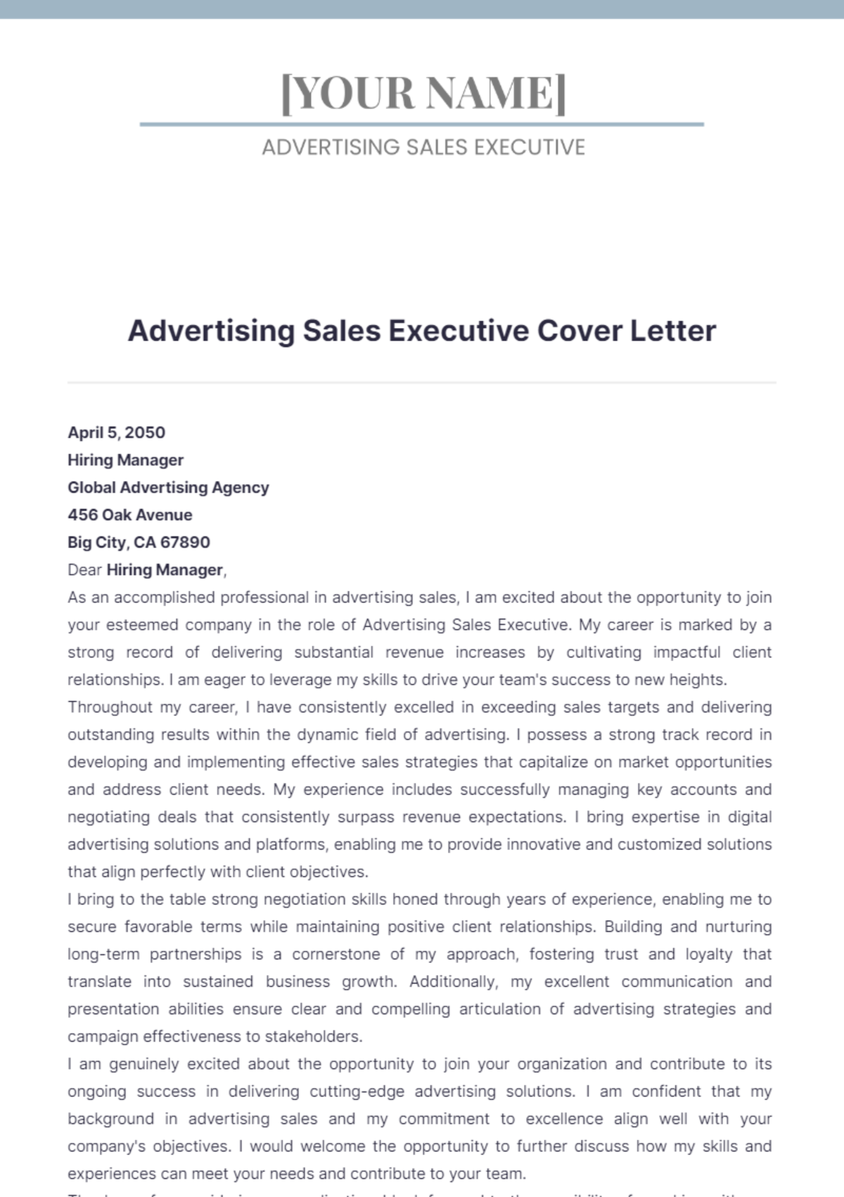 Advertising Sales Executive Cover Letter - Edit Online & Download