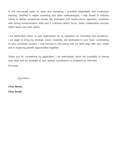 Free Sales And Marketing Specialist Cover Letter to Edit Online