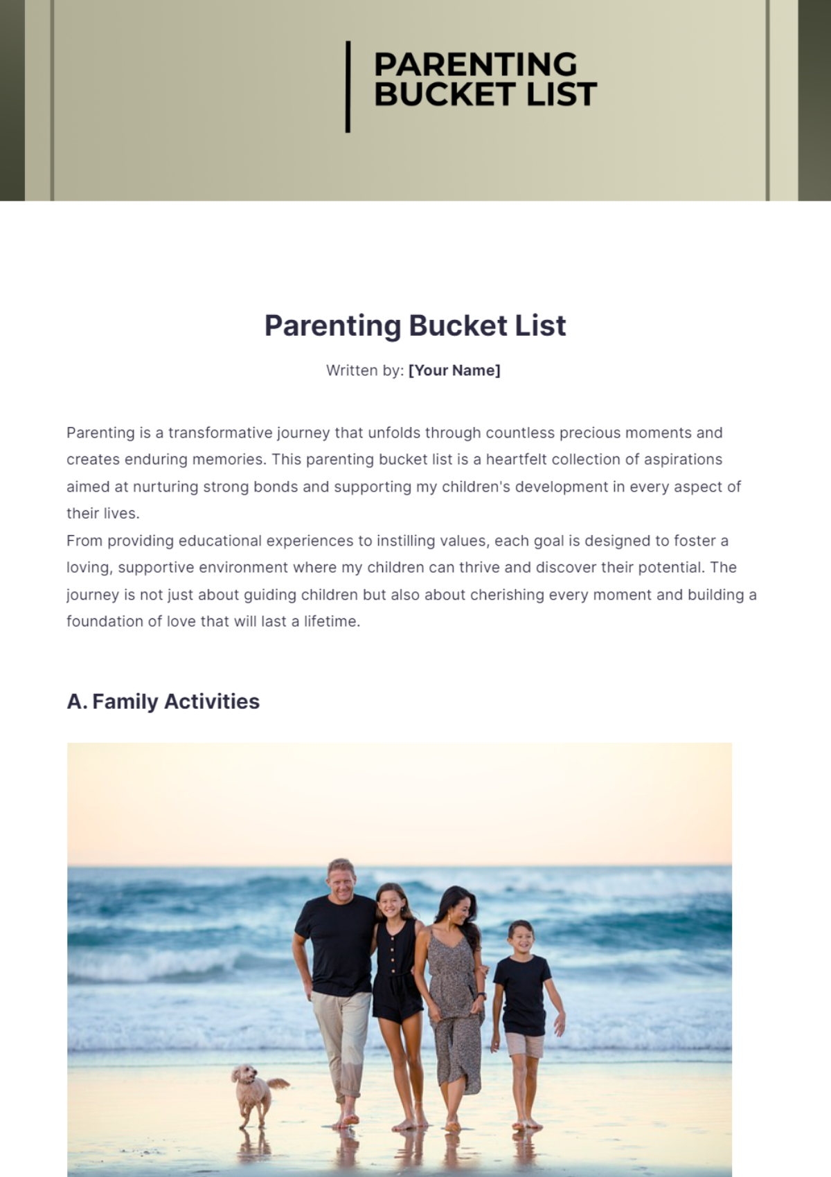 Parenting Bucket List Template