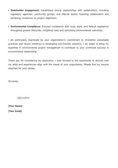 Free Environmental Project Manager Cover Letter to Edit Online
