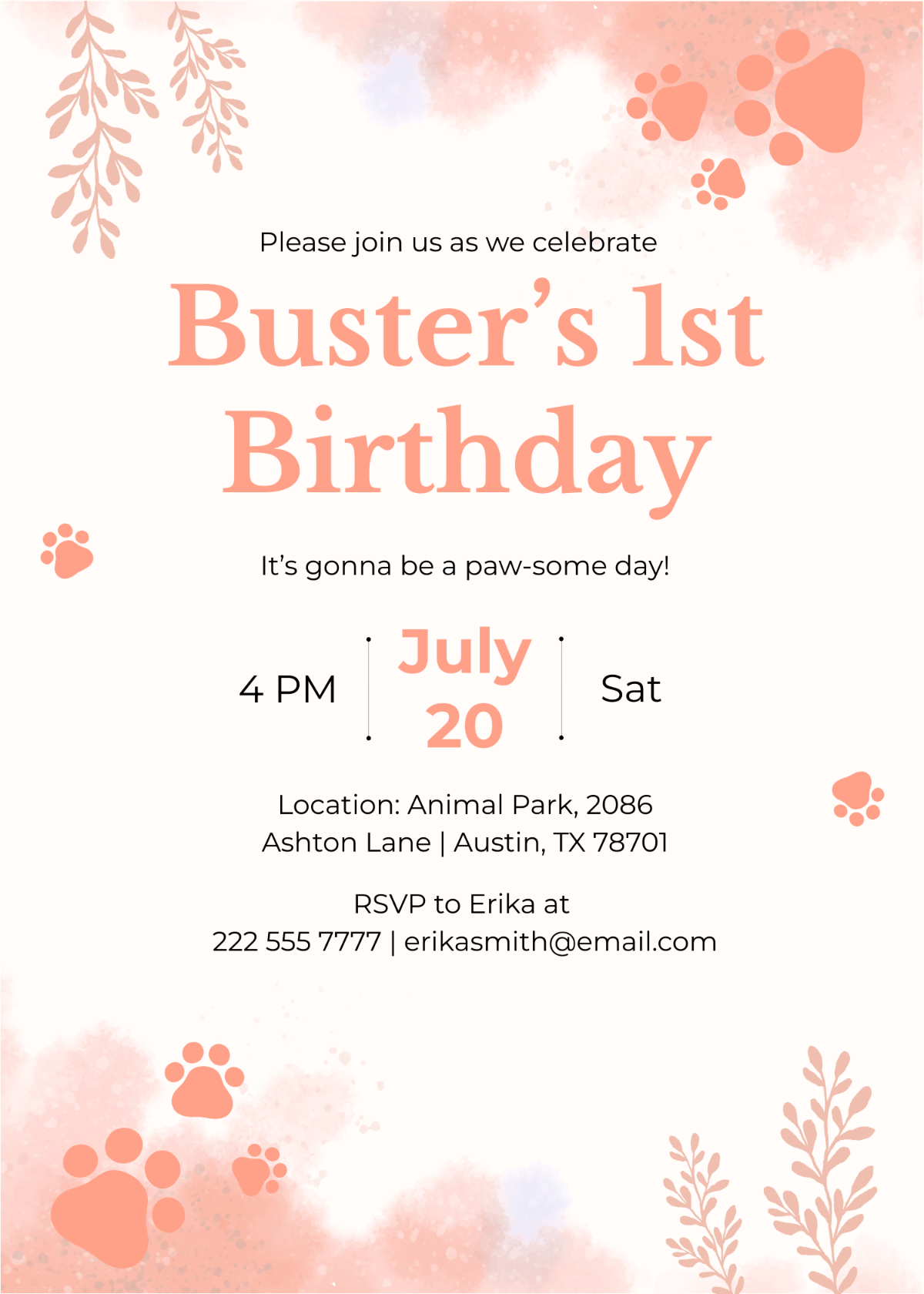 Watercolor Dog Birthday Invitation