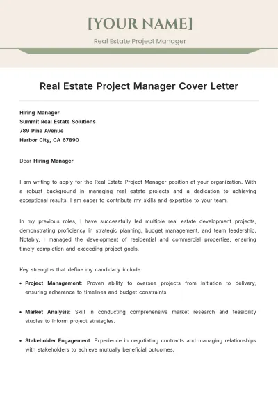 Free Real Estate Project Manager Cover Letter to Edit Online
