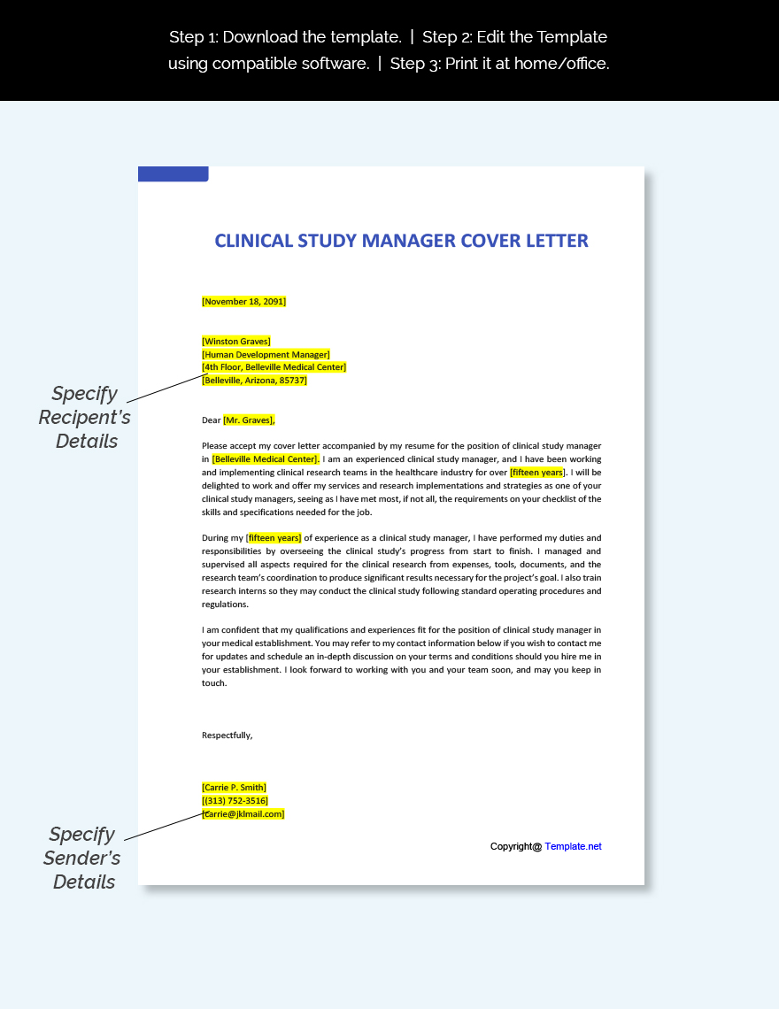 Clinical Study Manager Cover Letter Template