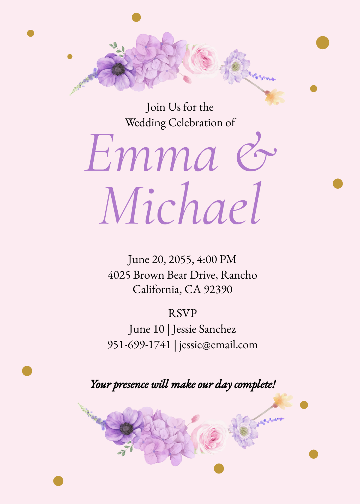 Confetti Purple Wedding Invitation