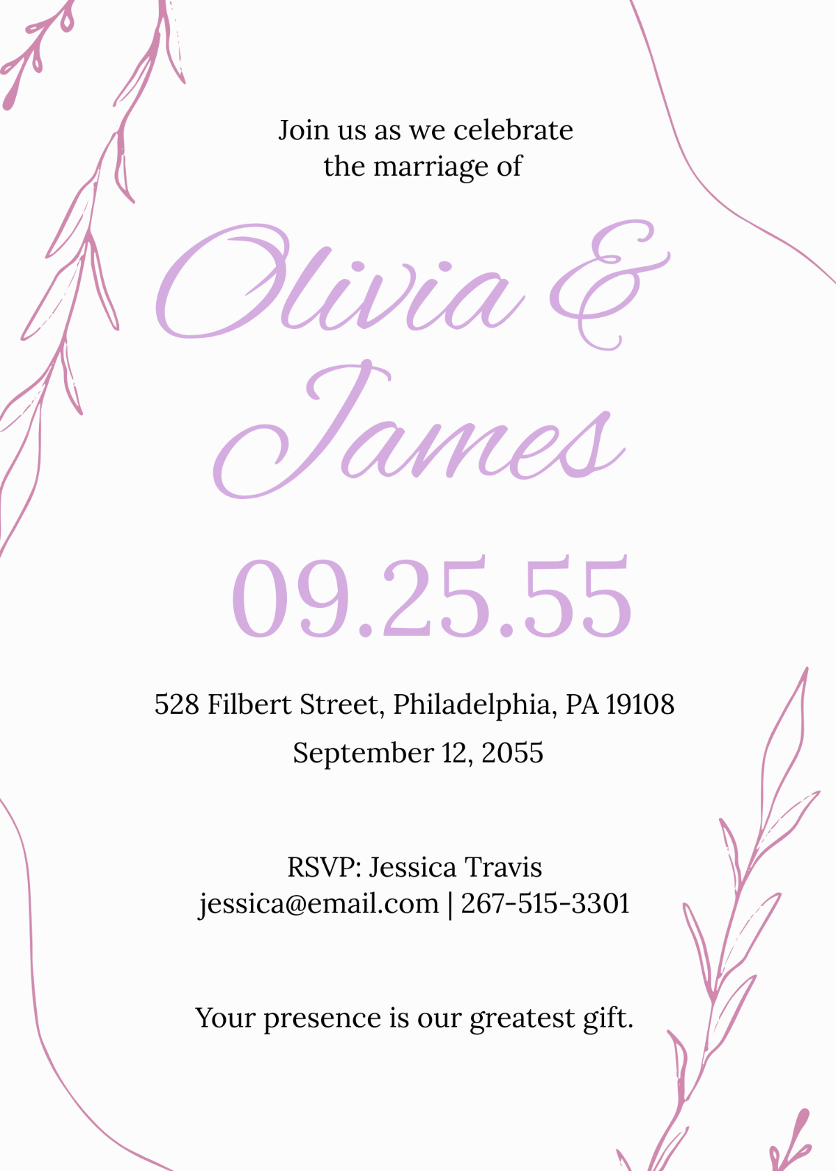 Minimalist Purple Wedding Invitation