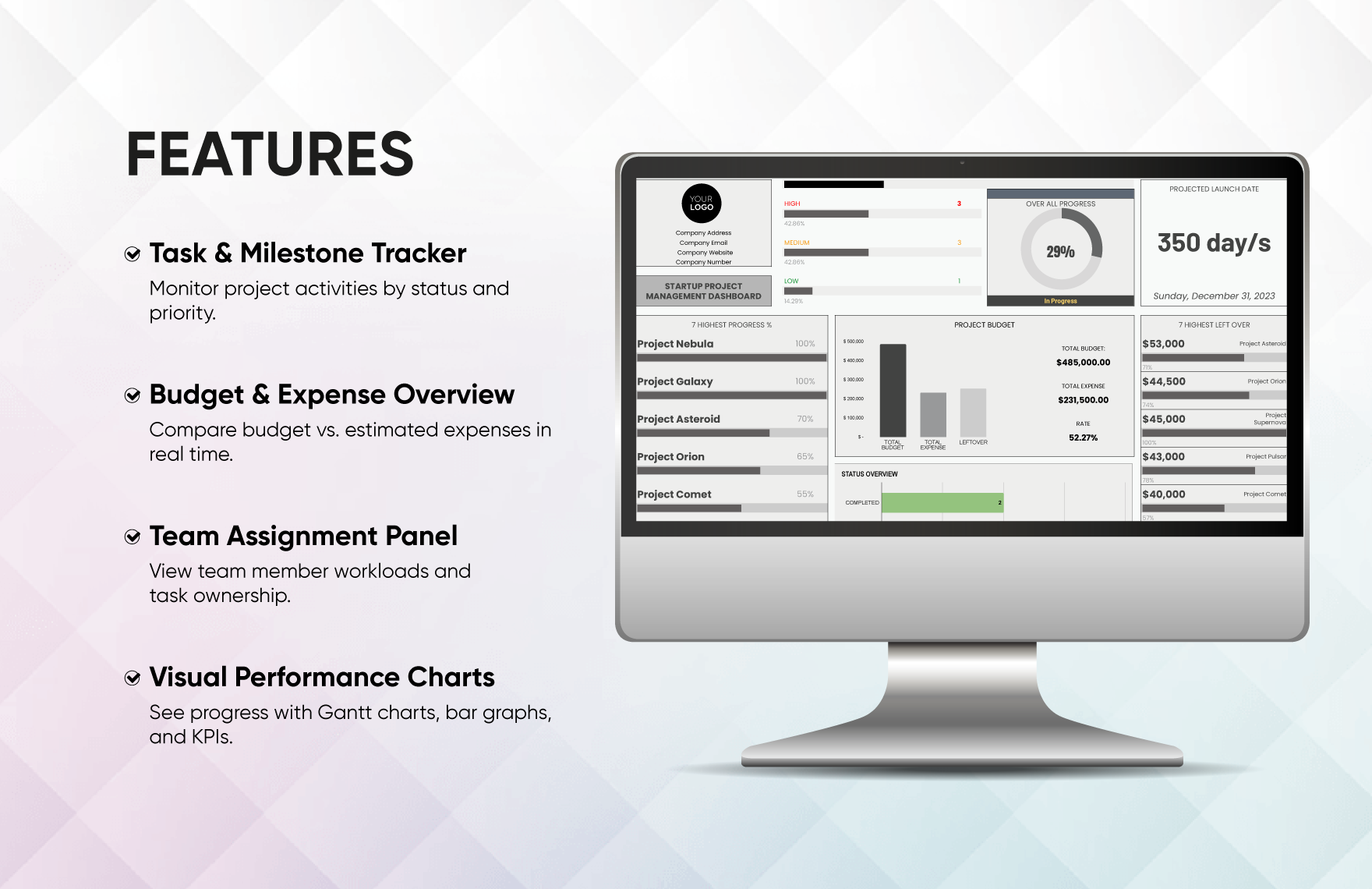 Startup Project Management Dashboard Template