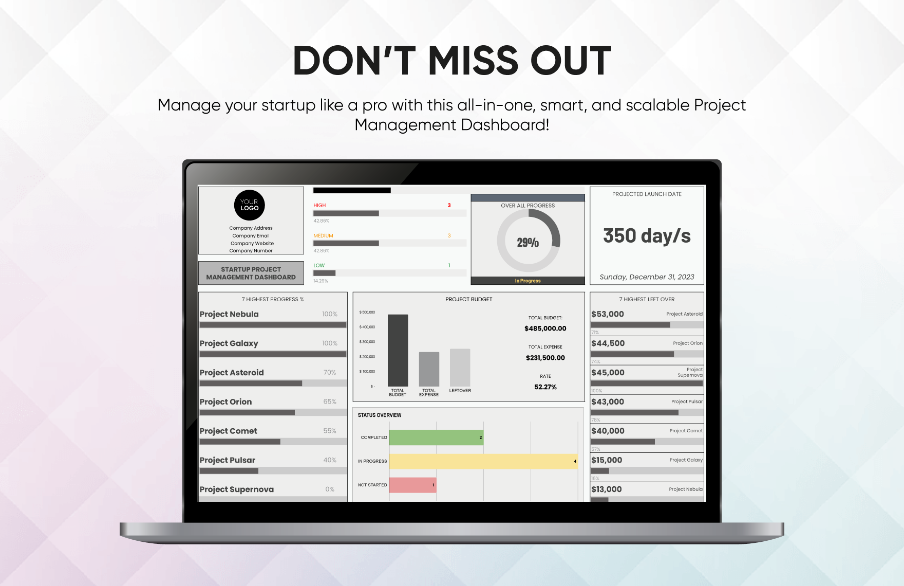 Startup Project Management Dashboard Template