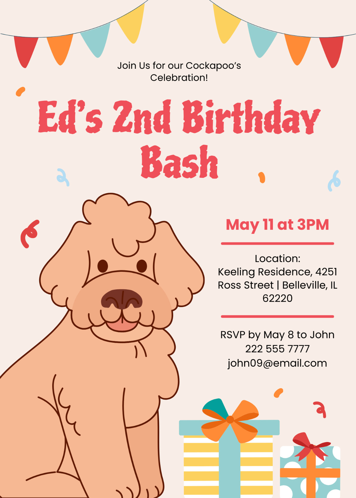 Cockapoo Dog Birthday Invitation