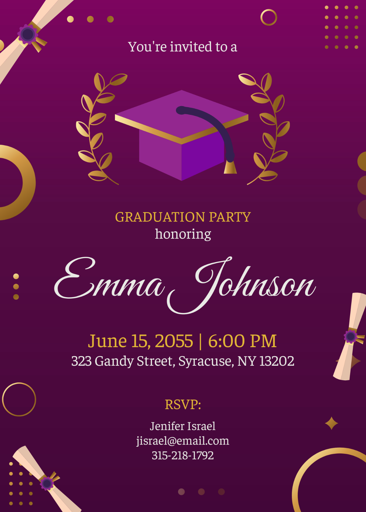 Purple Graduation Party Invitation