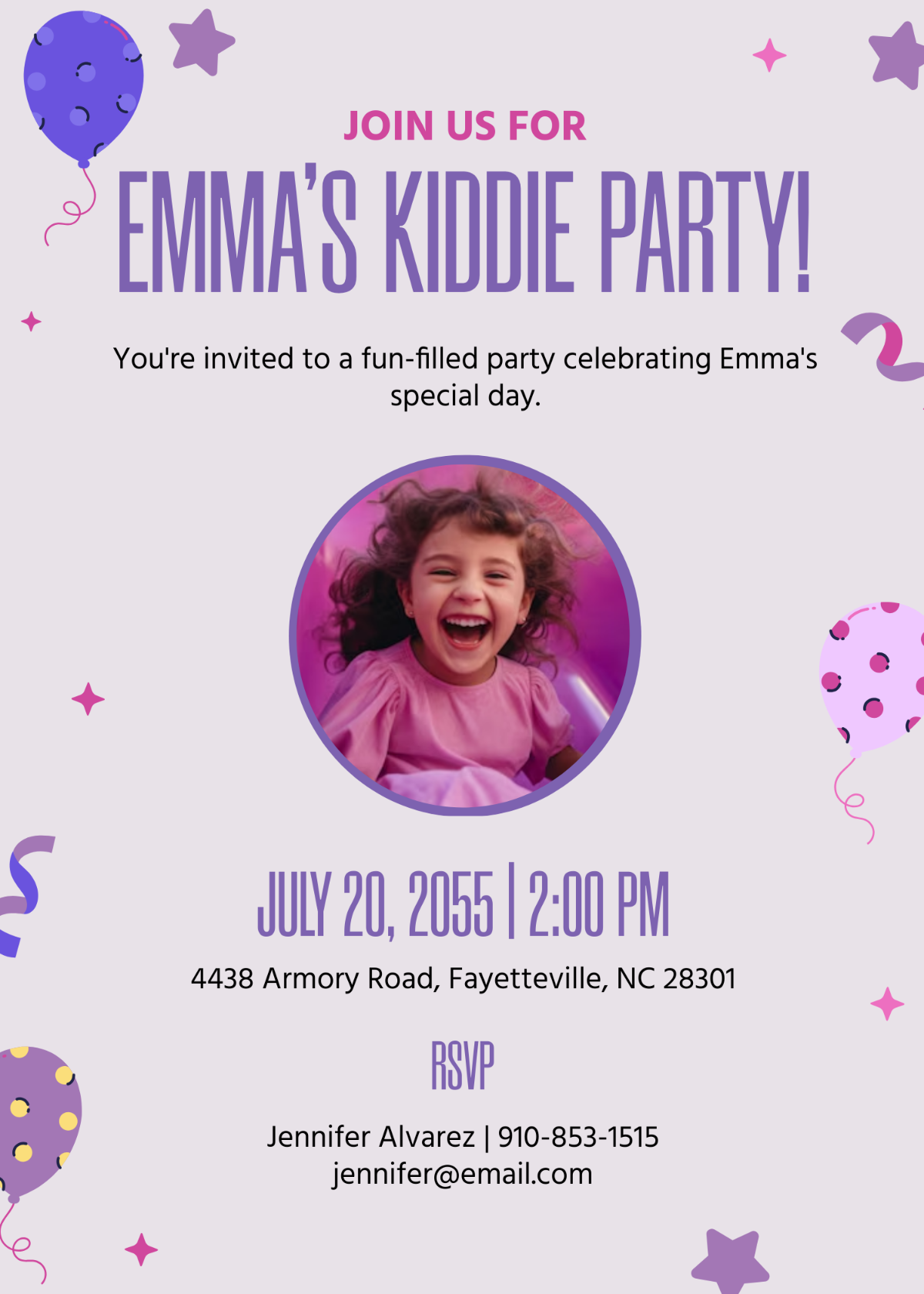Purple Kids Party Invitation