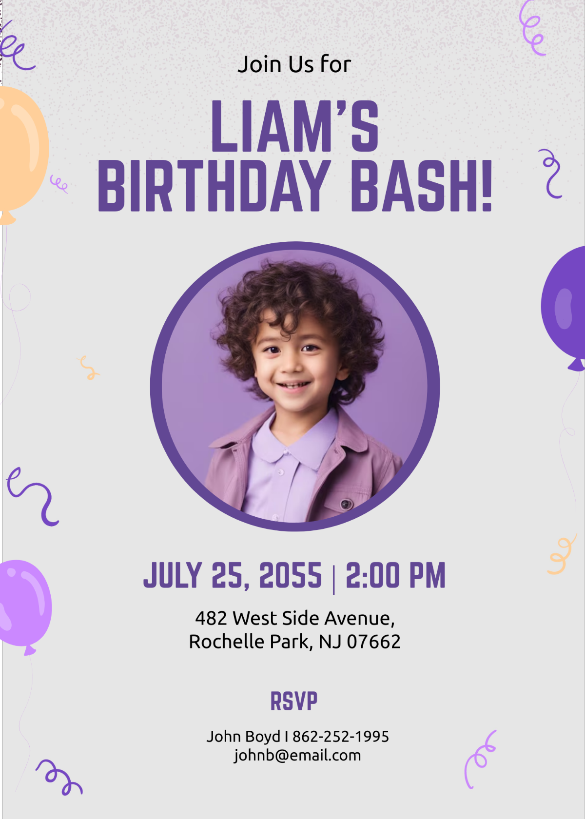 Purple Boy Birthday Invitation
