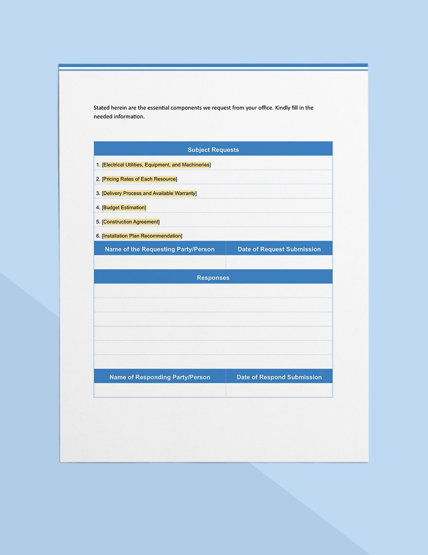 Request for Information (RFI) Form Template