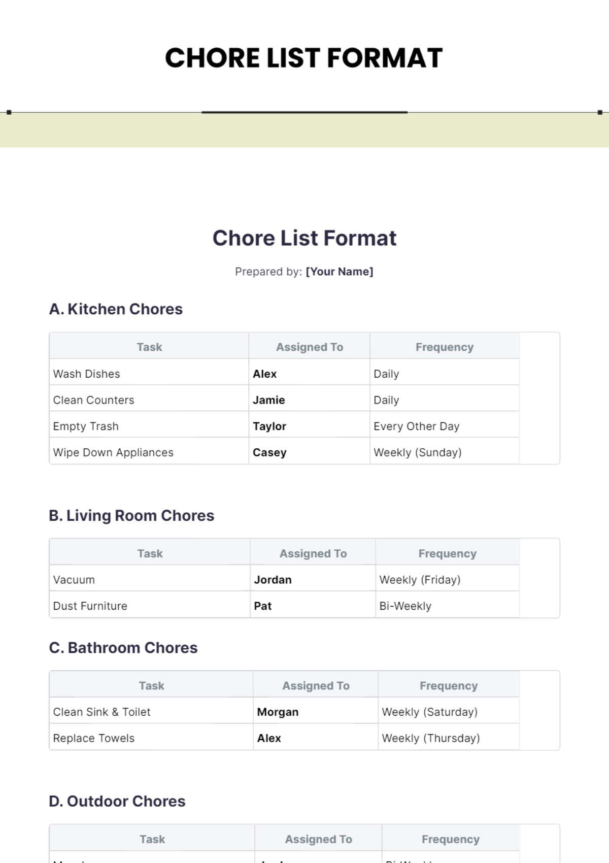 Chore List Format Template - Edit Online & Download