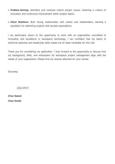Free Aerospace Project Manager Cover Letter to Edit Online