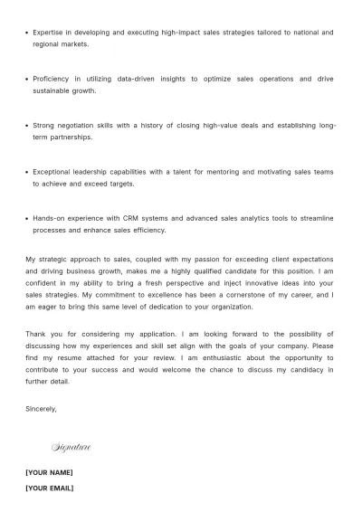 Free National Sales Cover Letter to Edit Online
