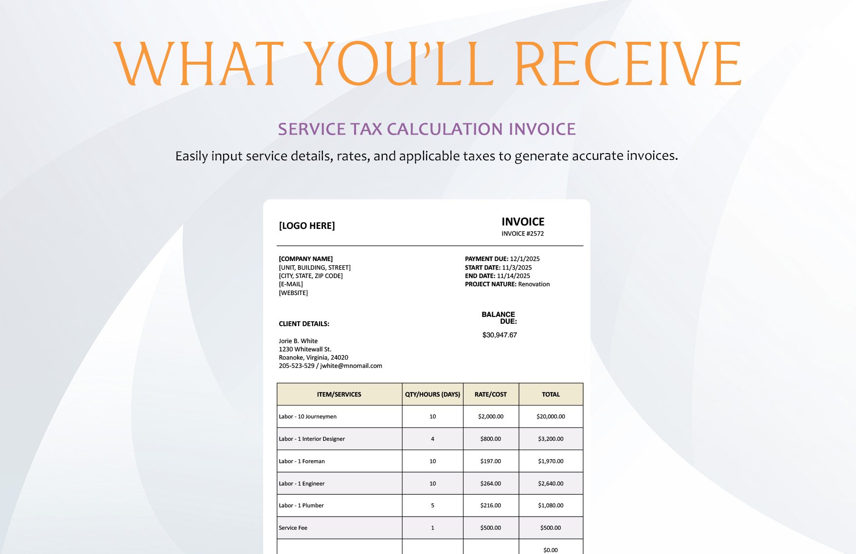 Service Tax Calculation Invoice Template