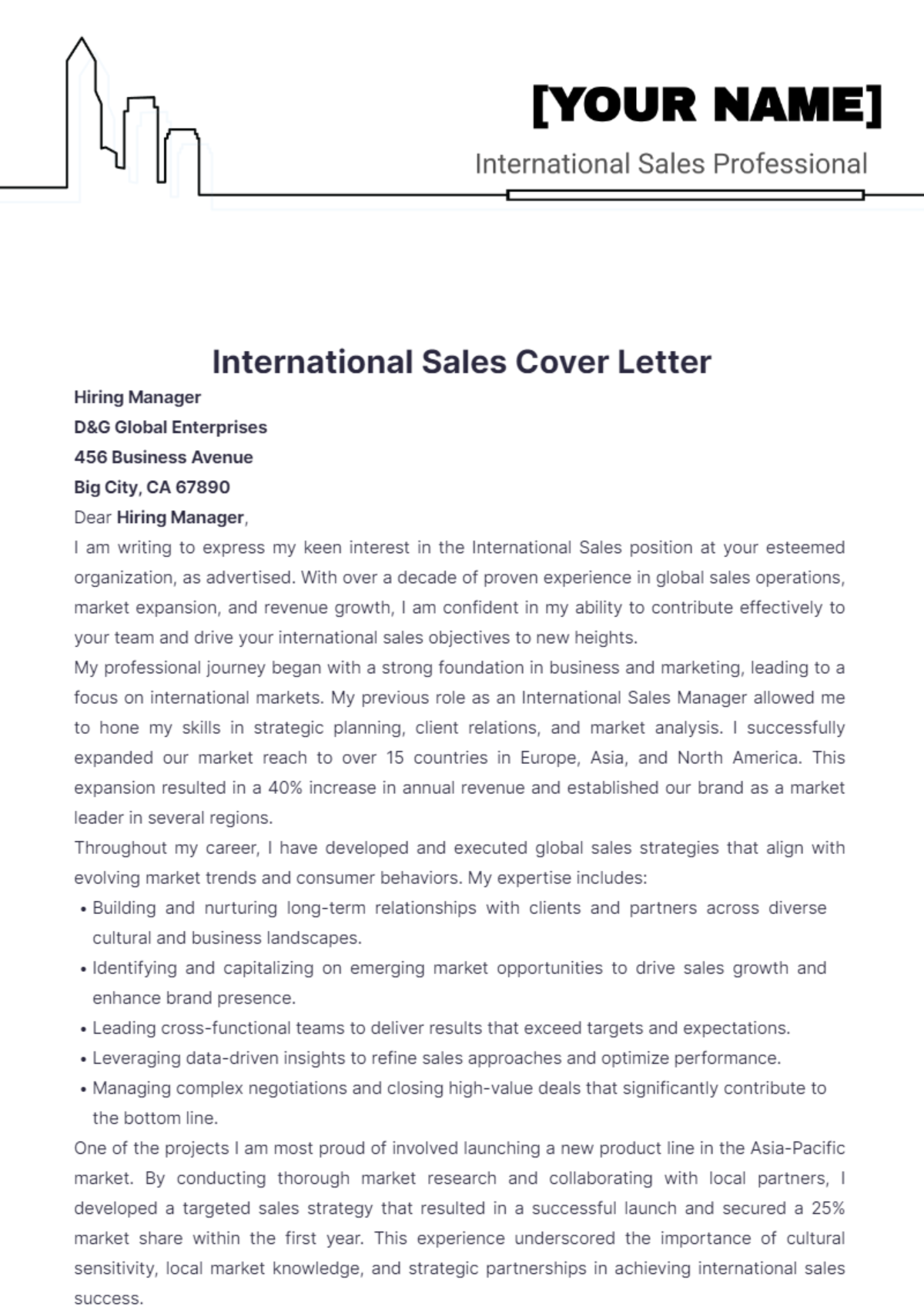 International Sales Cover Letter