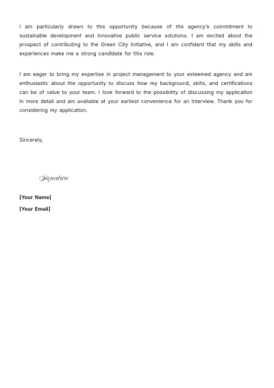 Free Government Project Manager Cover Letter to Edit Online