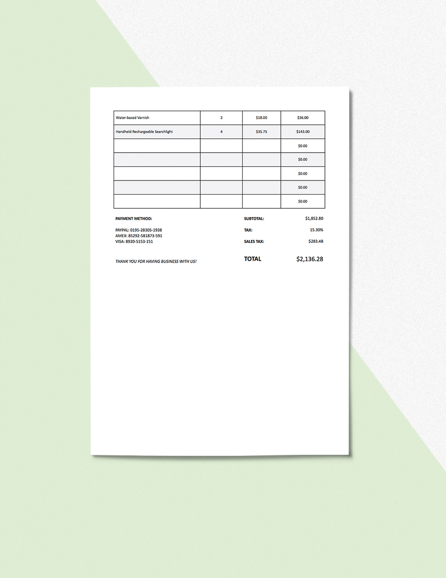 General Tax Calculation Invoice Template