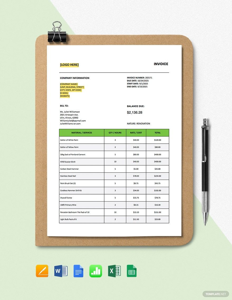 General Tax Calculation Invoice Template