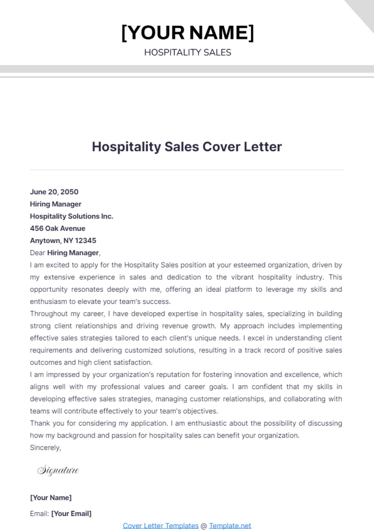 Hospitality Sales Cover Letter - Edit Online & Download