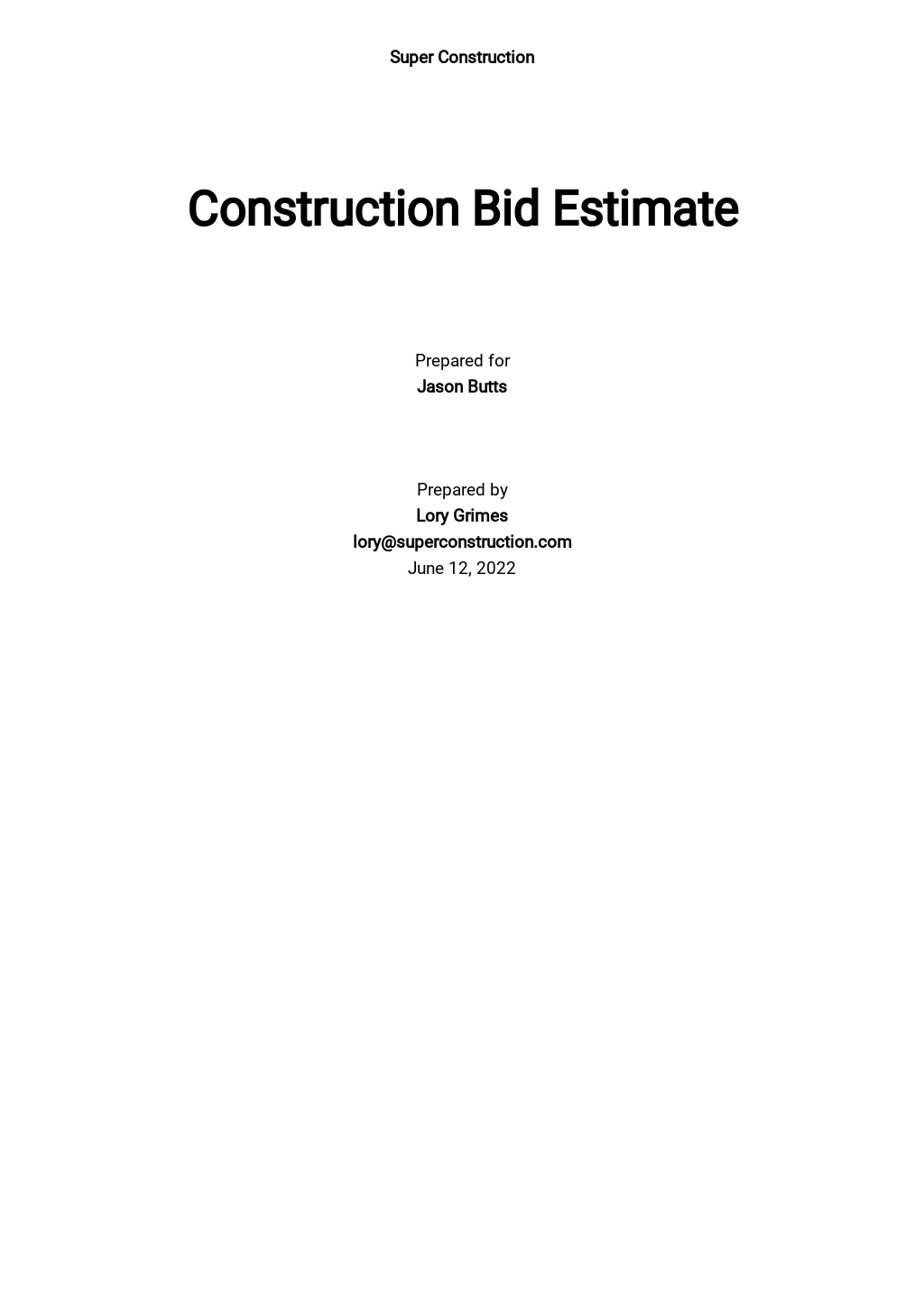 Construction Bid Templates in Google Docs