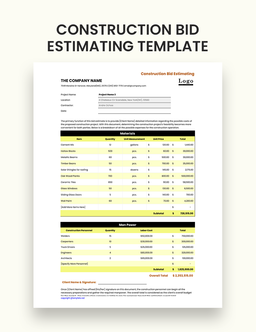 Construction Bid Proposal