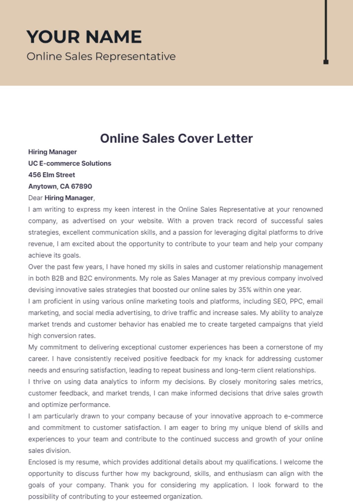 Online Sales Cover Letter - Edit Online & Download