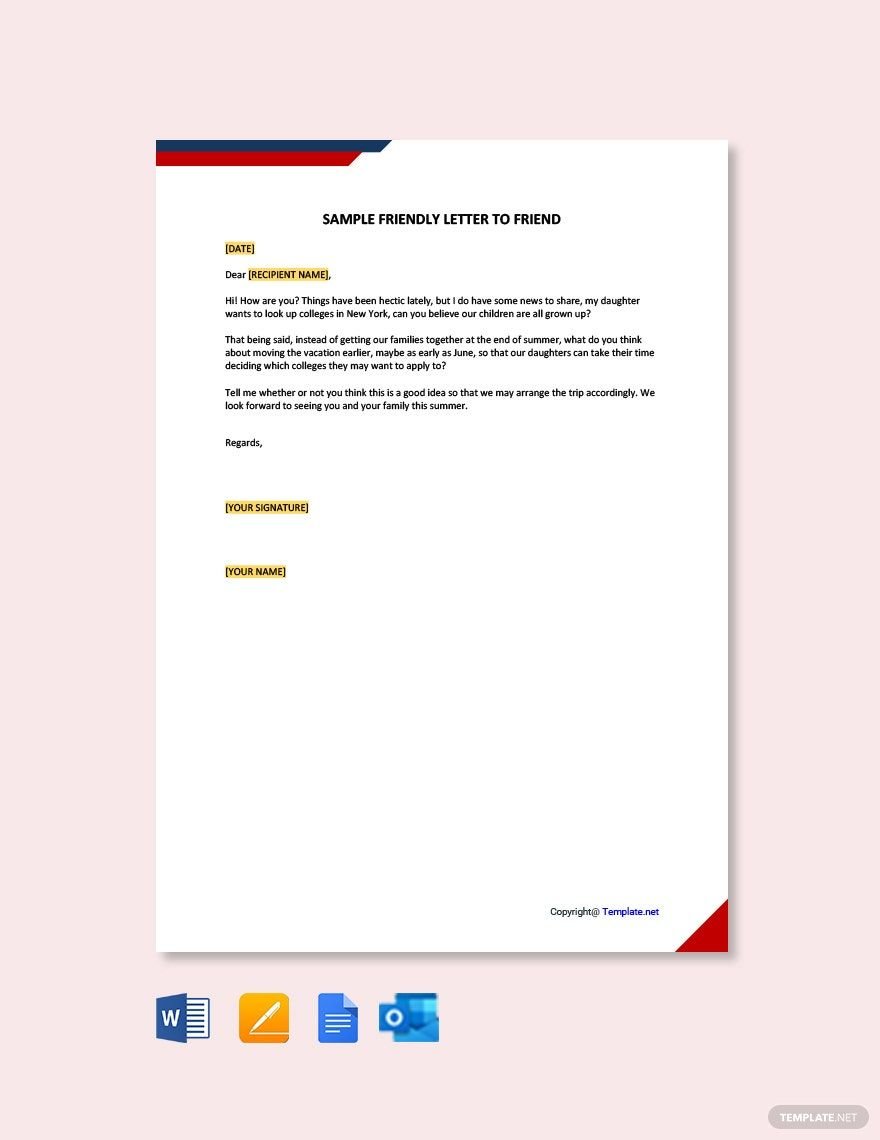 Sample Friendly Letter to a Friend Template