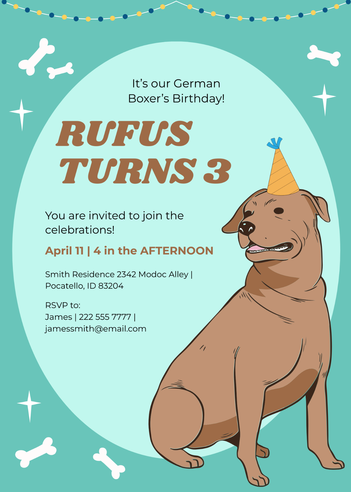 German Boxer Dog Birthday Invitation