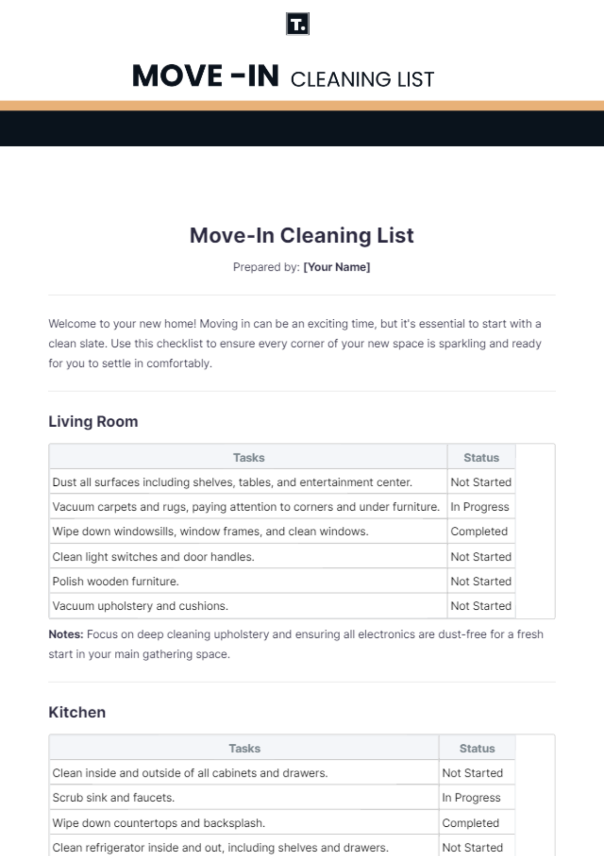 Move-In Cleaning List Template