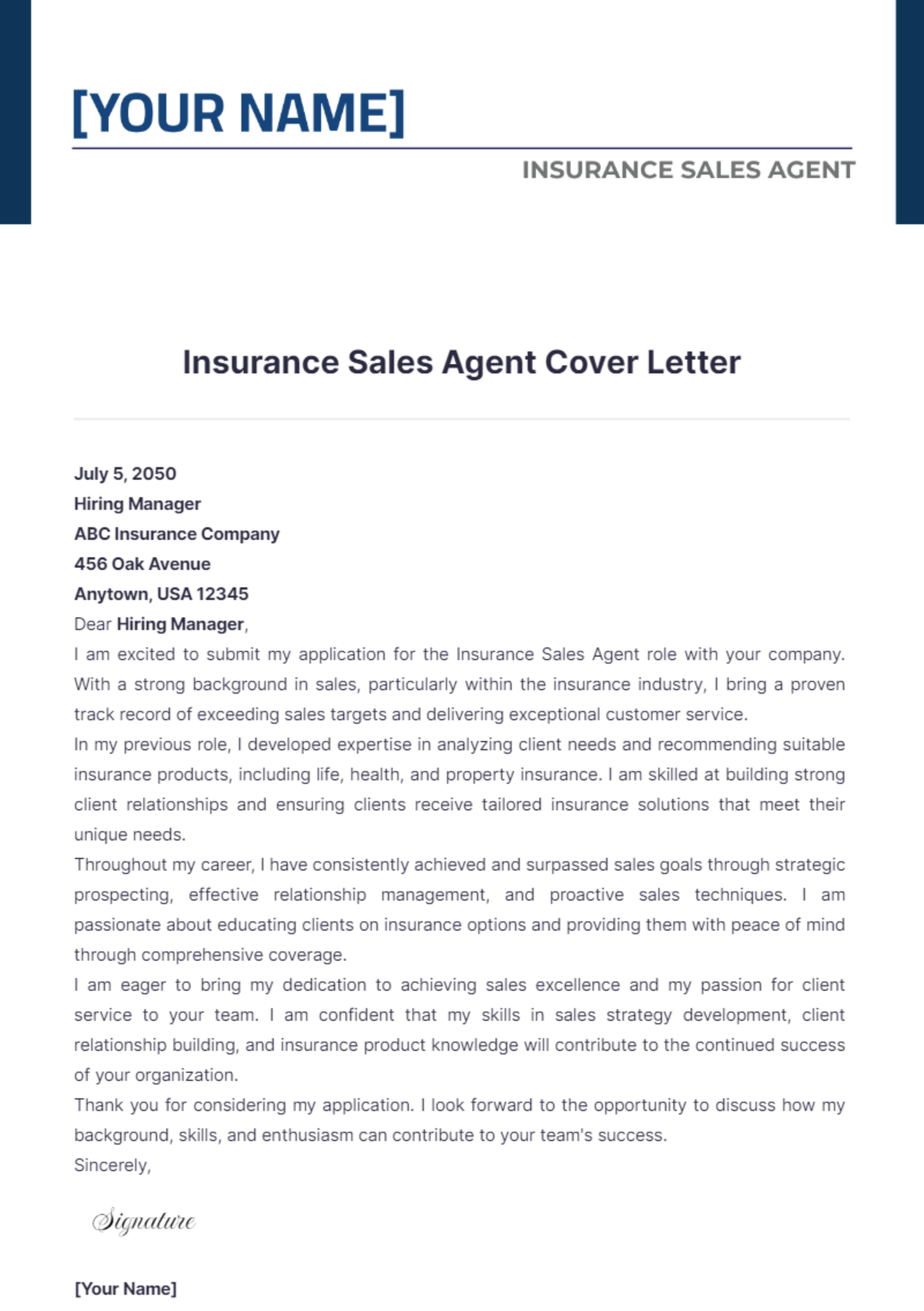 Insurance Sales Agent Cover Letter - Edit Online & Download