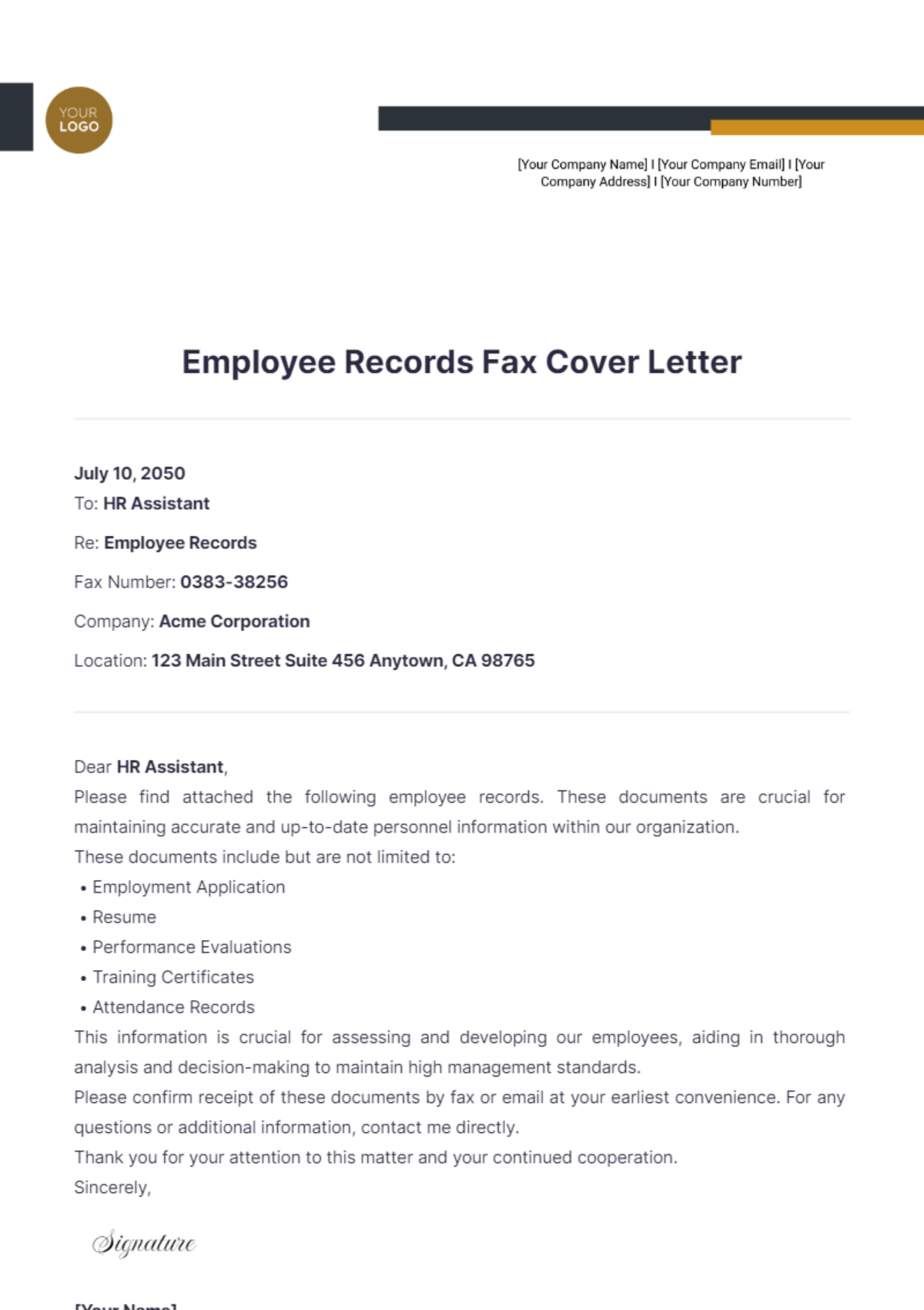 Employee Records Fax Cover Letter - Edit Online & Download