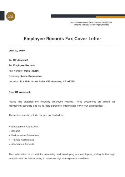Free Employee Records Fax Cover Letter to Edit Online