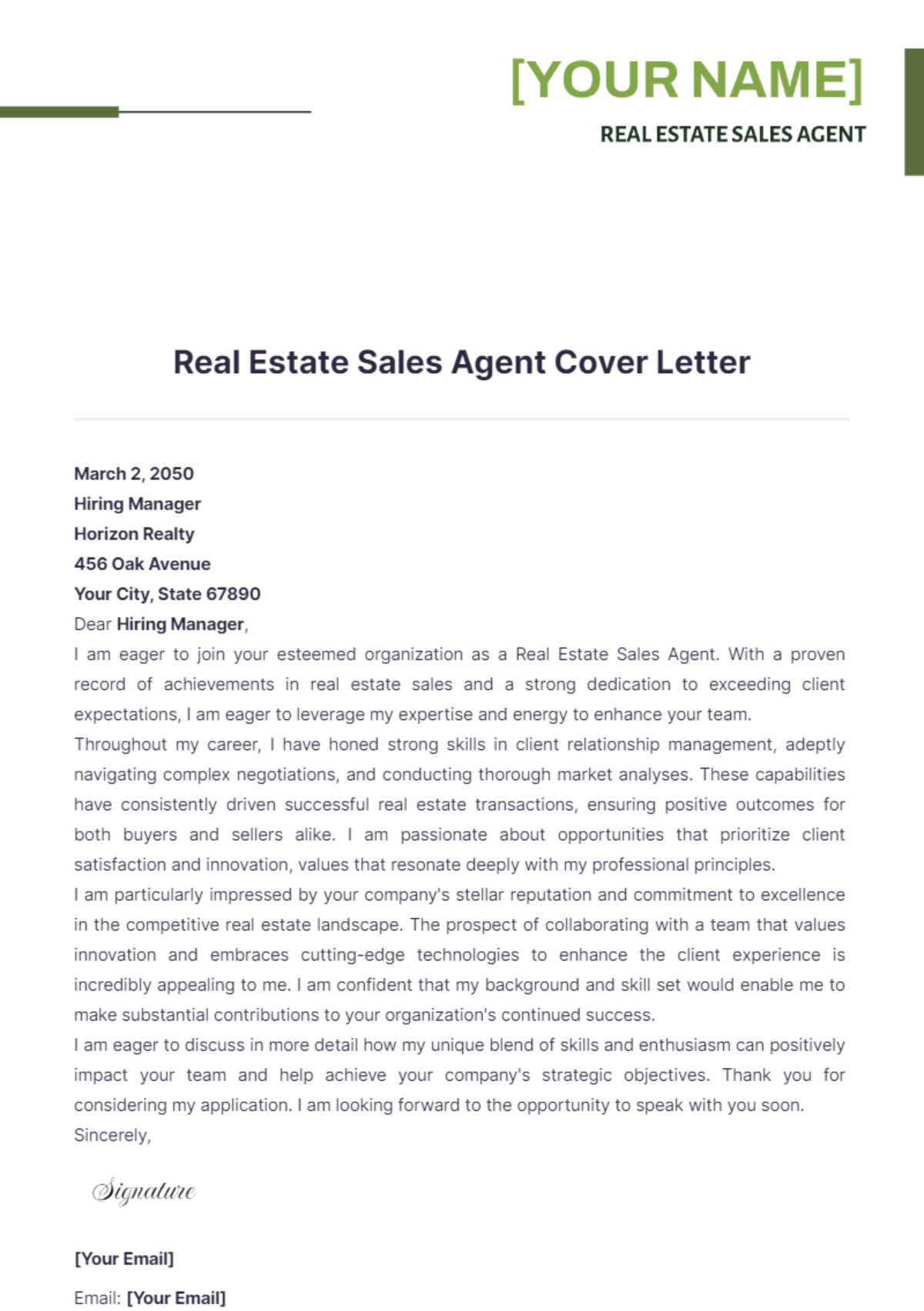 Real Estate Sales Agent Cover Letter - Edit Online & Download