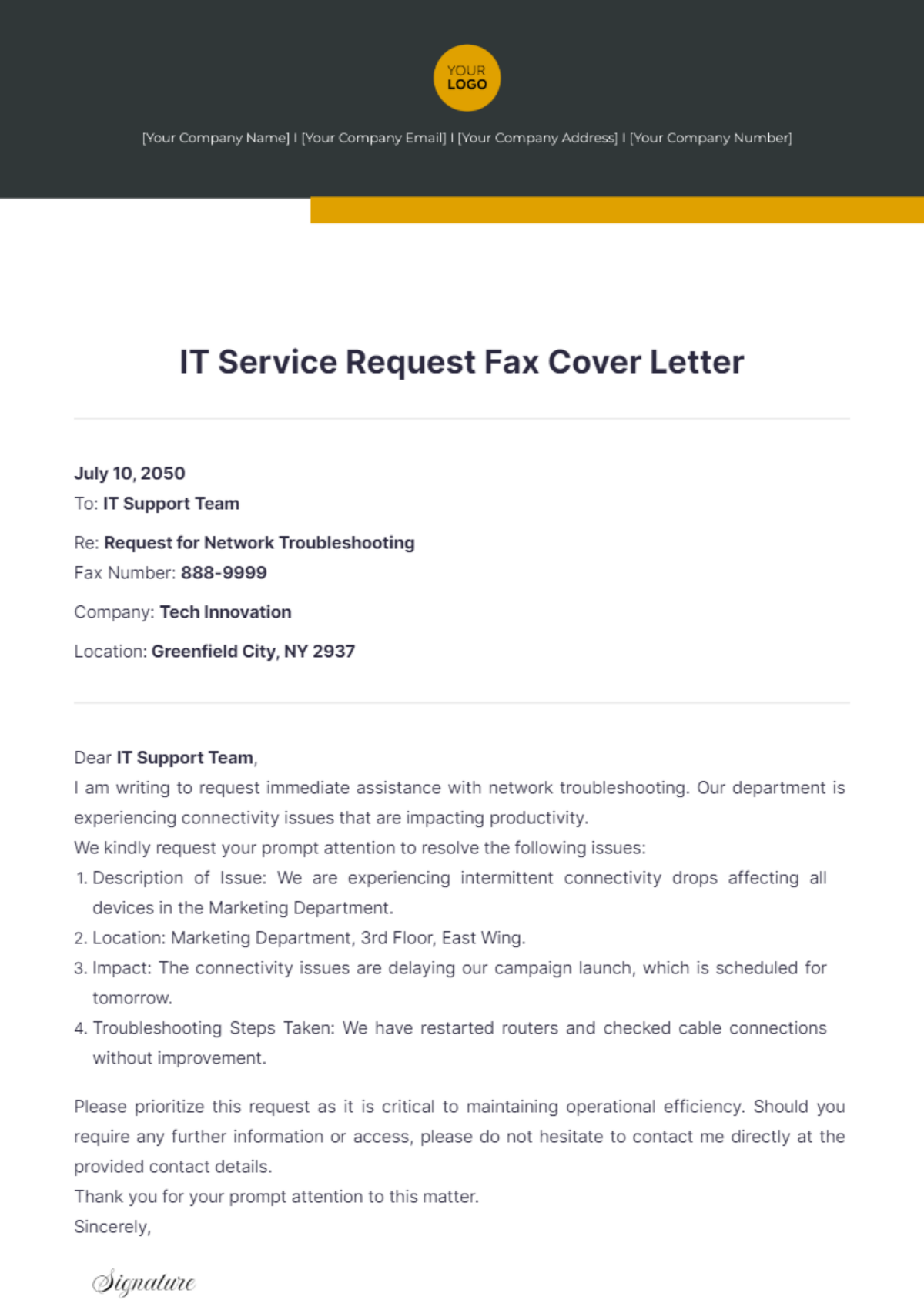 IT Service Request Fax Cover Letter - Edit Online & Download