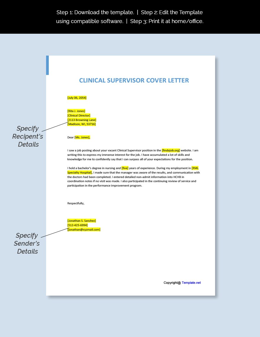 Clinical Supervisor Cover Letter Template