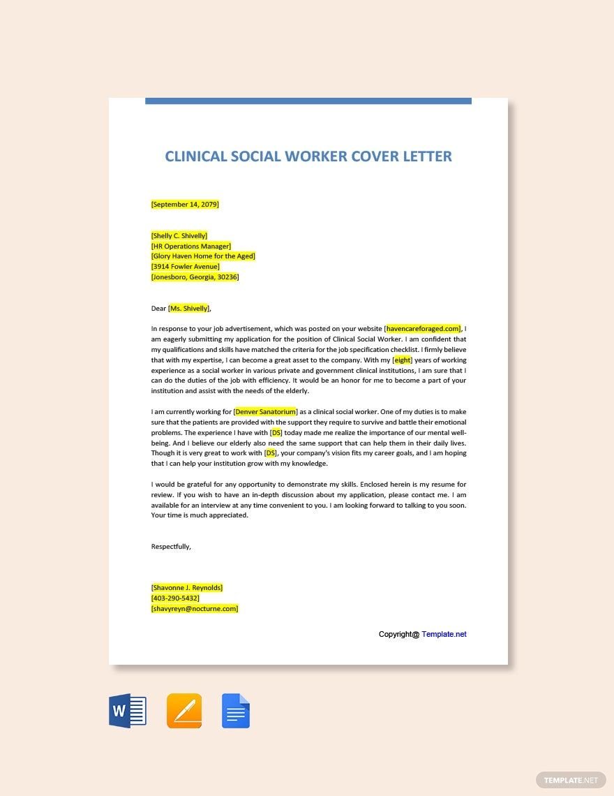 Clinical Social Worker Cover Letter Template