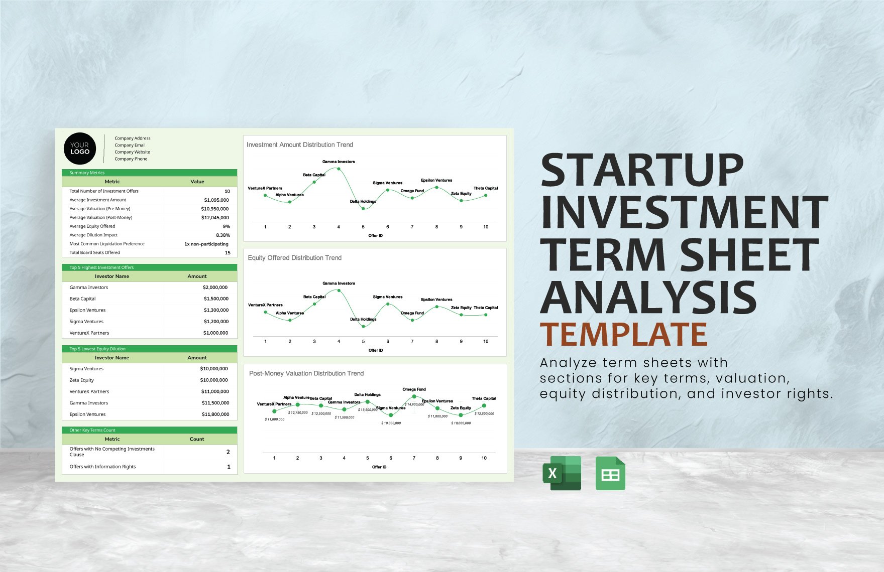 Startup Investment Term Sheet Analysis Template in Excel, Google Sheets
