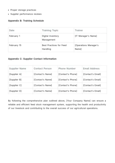 Free Agriculture Feed Stock Management Plan Template to Edit Online