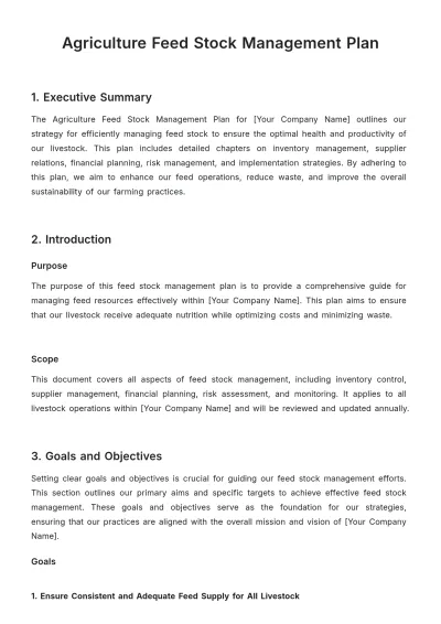 Free Agriculture Feed Stock Management Plan Template to Edit Online