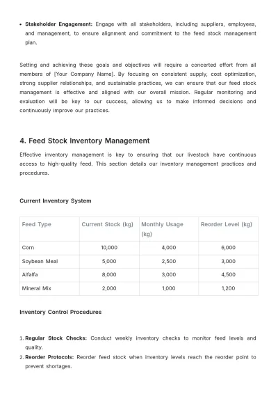 Free Agriculture Feed Stock Management Plan Template to Edit Online