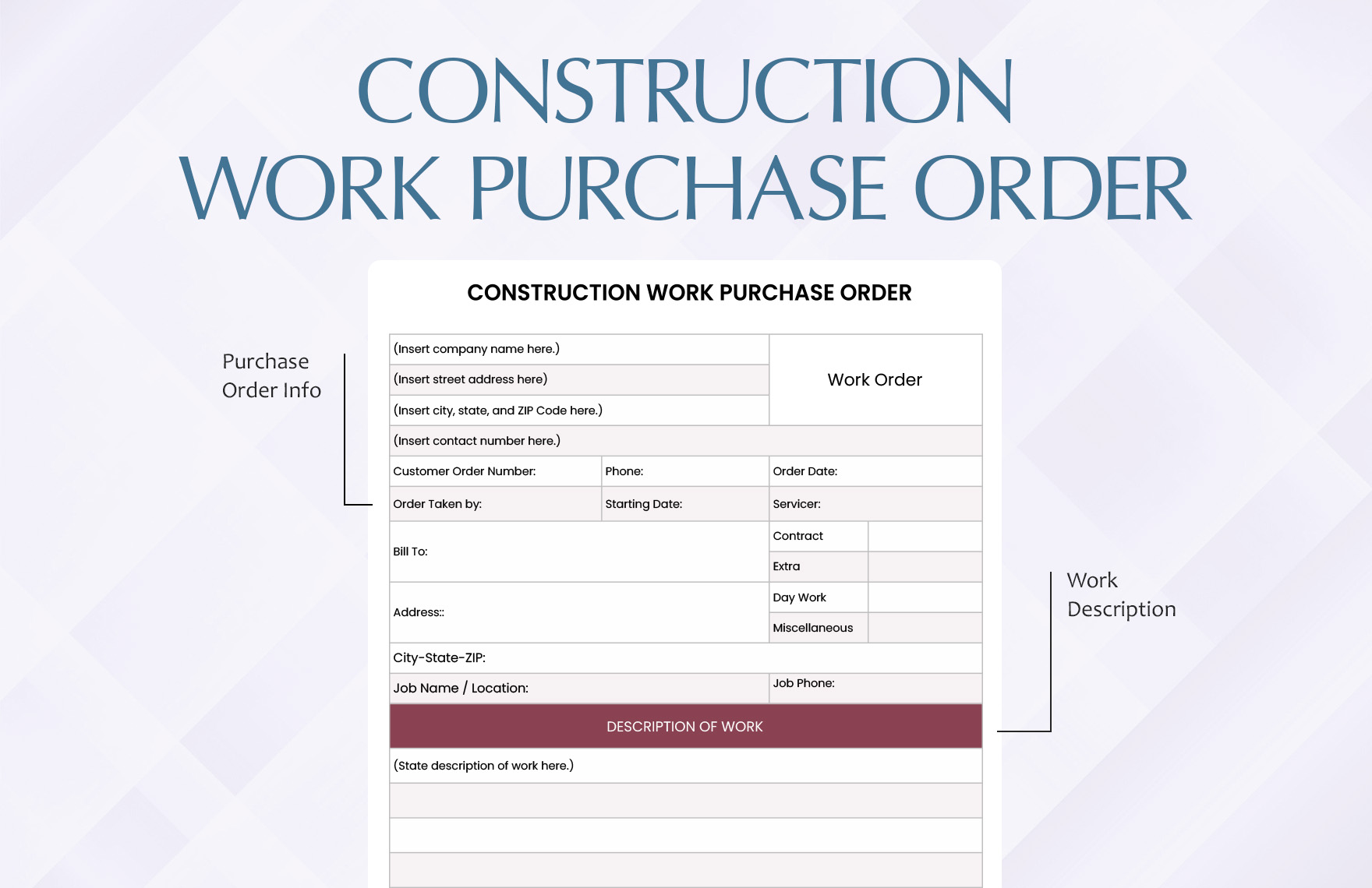Construction Work Purchase Order Template
