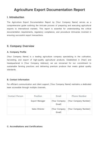 Free Agriculture Export Documentation Report Template to Edit Online
