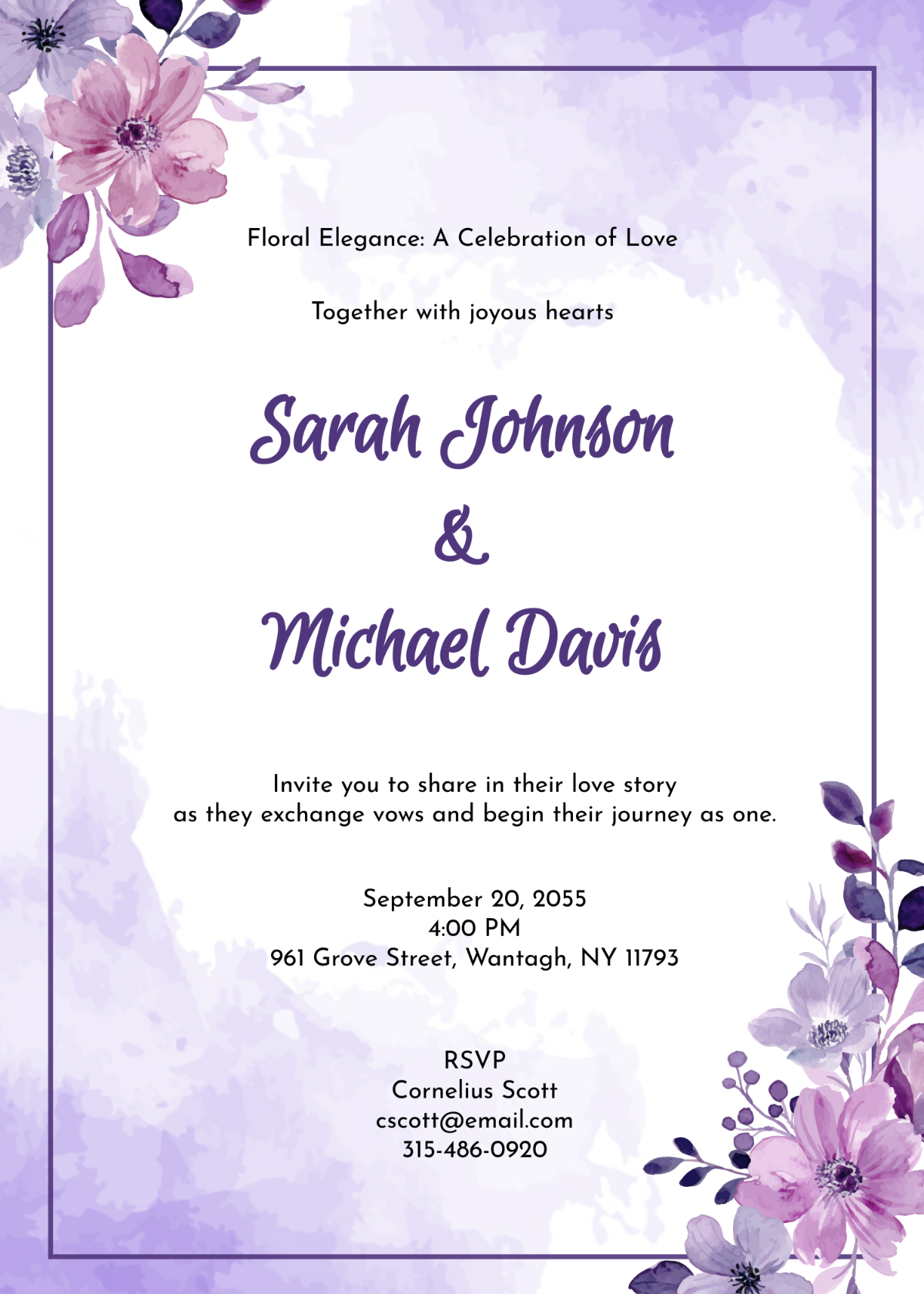 Purple floral wedding Invitation
