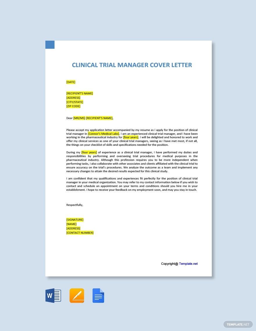 Clinical Trial Manager Cover Letter Template