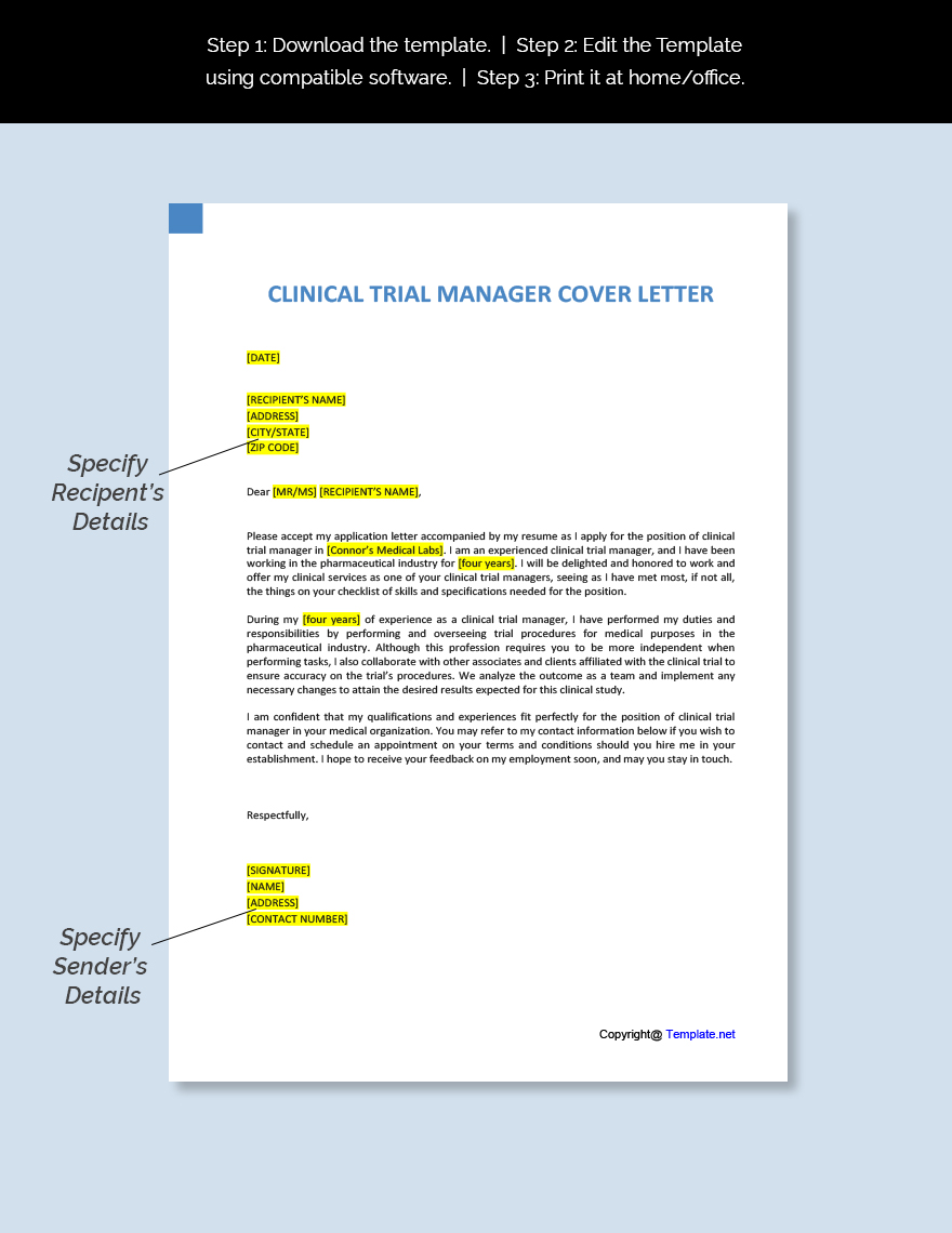 Clinical Trial Manager Cover Letter Template