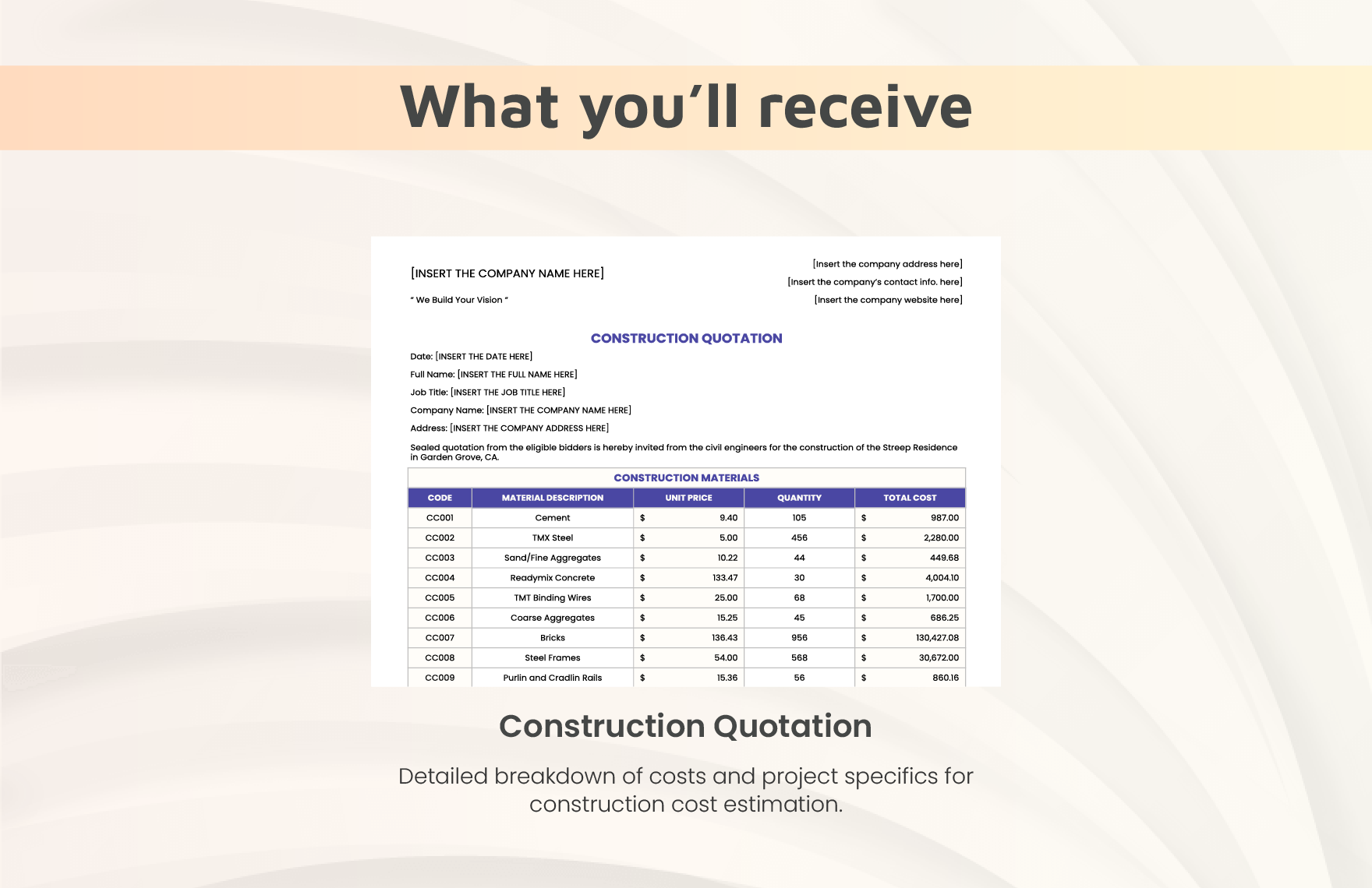 Sample Construction Quotation Template